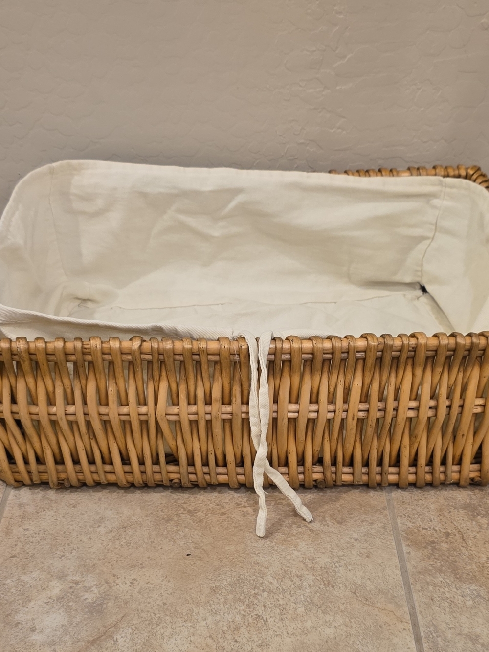 Rectangular Woven Rattan Storage Basket With Fabric Liner And Handles
